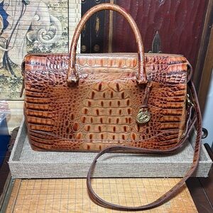 Brahmin Leather Satchel Pecan Melbourne Croc wStrap 11.75”Lx7.5”Hx4.5”W